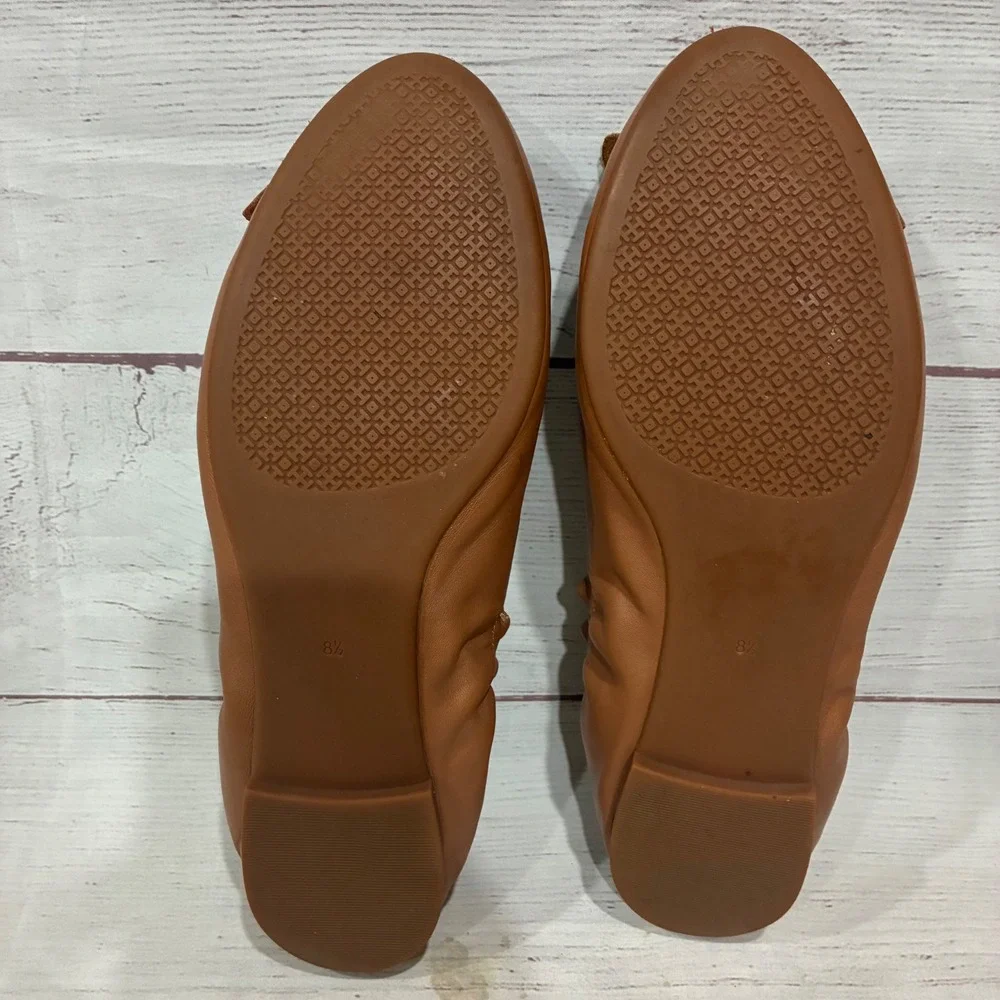 Tory Burch Blossom Ballet Flats Womens 8.5 Tan Leather Flower Applique